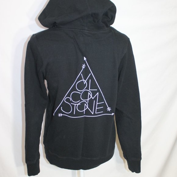 VOLCOM Black Hoodie Size Small "VOLCOM STONE" Logo Drawstring Pocket Long Sleeve - Picture 3 of 14